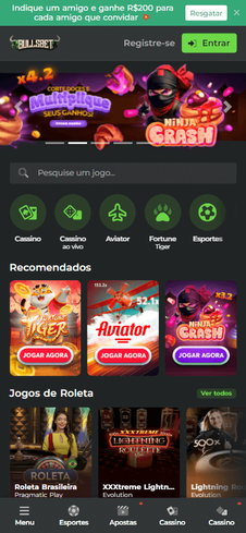 Lobby da BullsBet na tela do celular